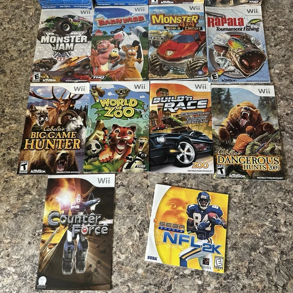 Lot of 13 Wii Video Game Manuals Lot Sports Resort Counter Force Monster Jam